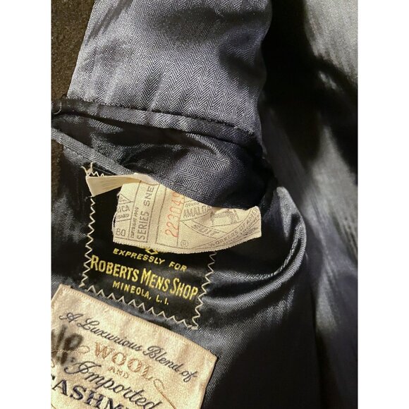 Vintage Mens Cashmere Blend Overcoat L Coat Jacket Single Breasted Neutral - Picture 10 of 10